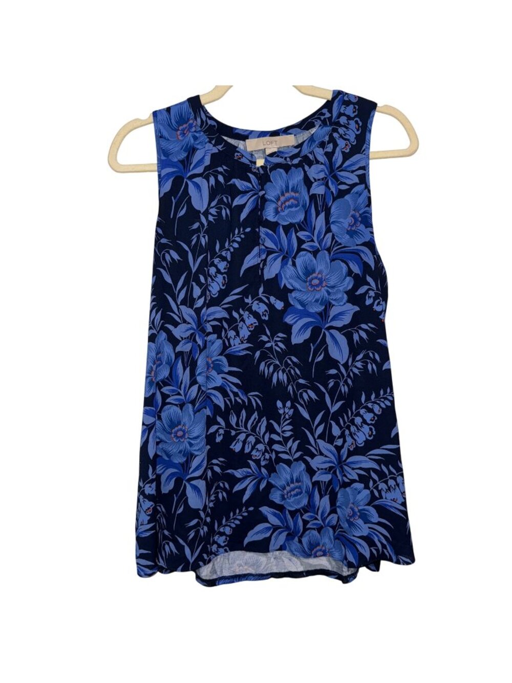 Ann Taylor Loft Blue Floral Print Sleeveless Blouse Womens S Polyester Blend